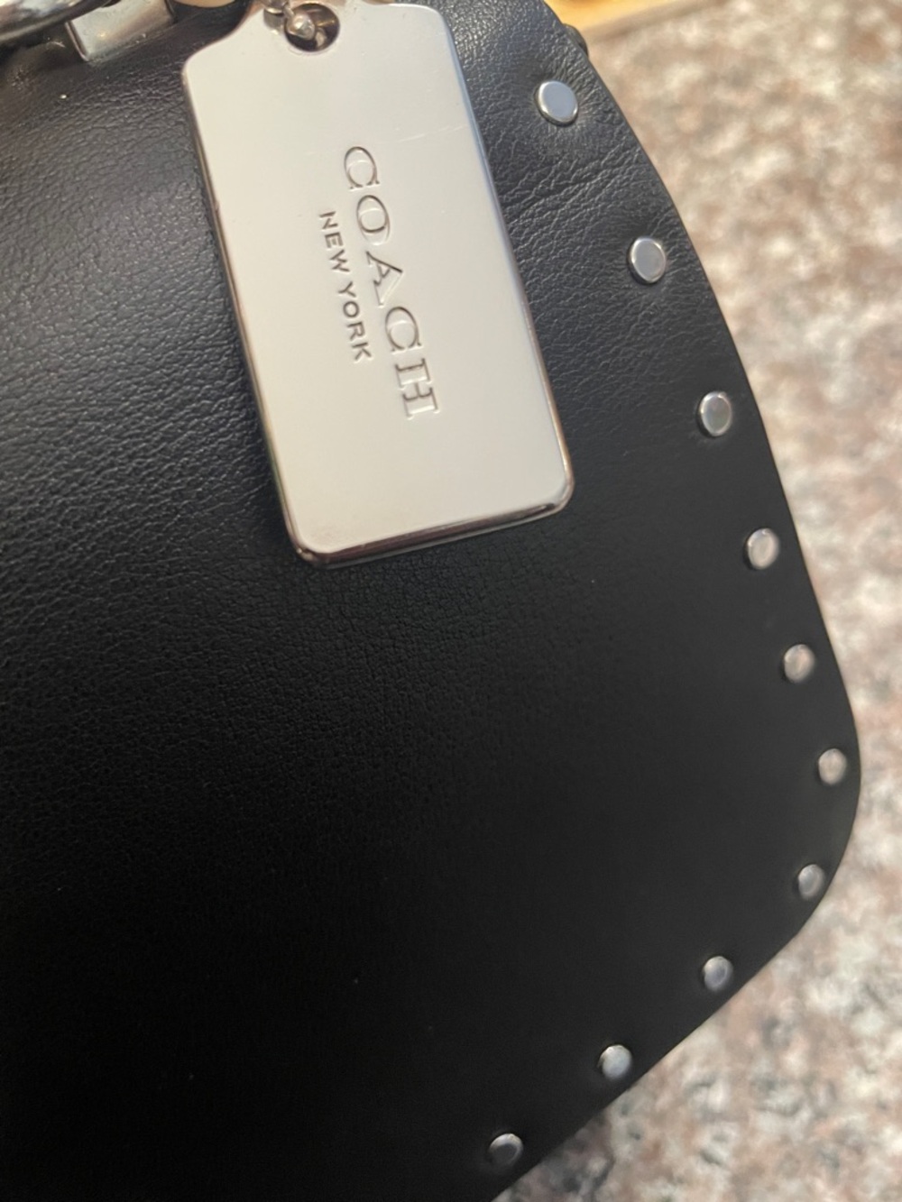 Coach Black Leather & Signature Canvas Chain Shoulder Bag with Silver Studs - Picture 9 of 17